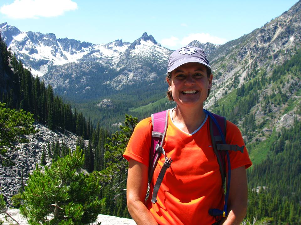 my mom hiking in the mountains