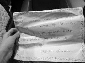 Photo of the paper I wrote the quote on and had hanging in my bedroom as a teenager