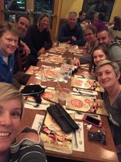 Amber, Ray, Coach Mark, Lynn, Gary, Coach Mandi, Zach, me, and Kat out to dinner on the final evening together