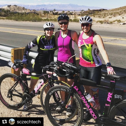 Shawnna, Amber, and me with out bikes - Vegas in the background