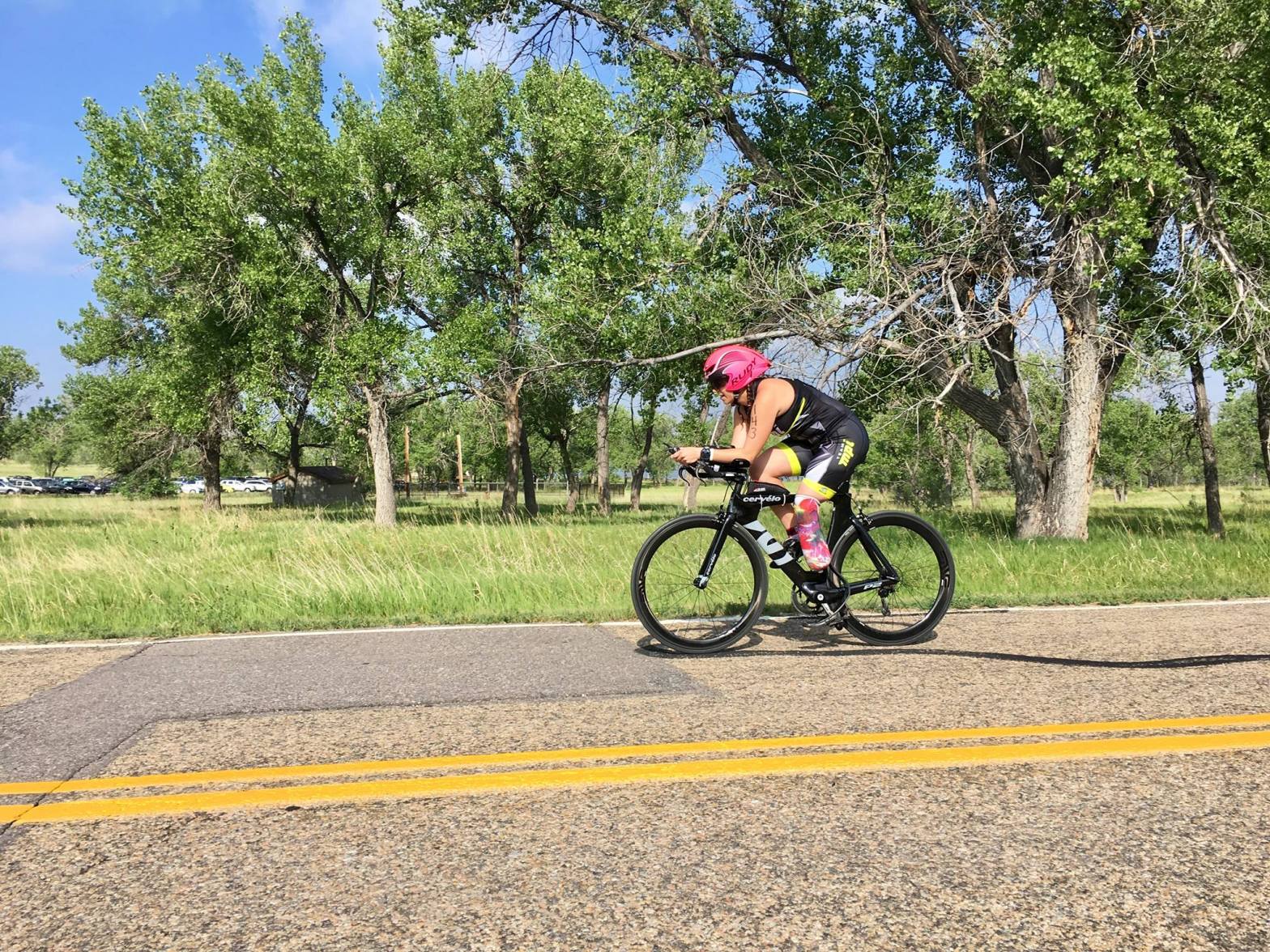 Riding my bike during a triathlon in 2017