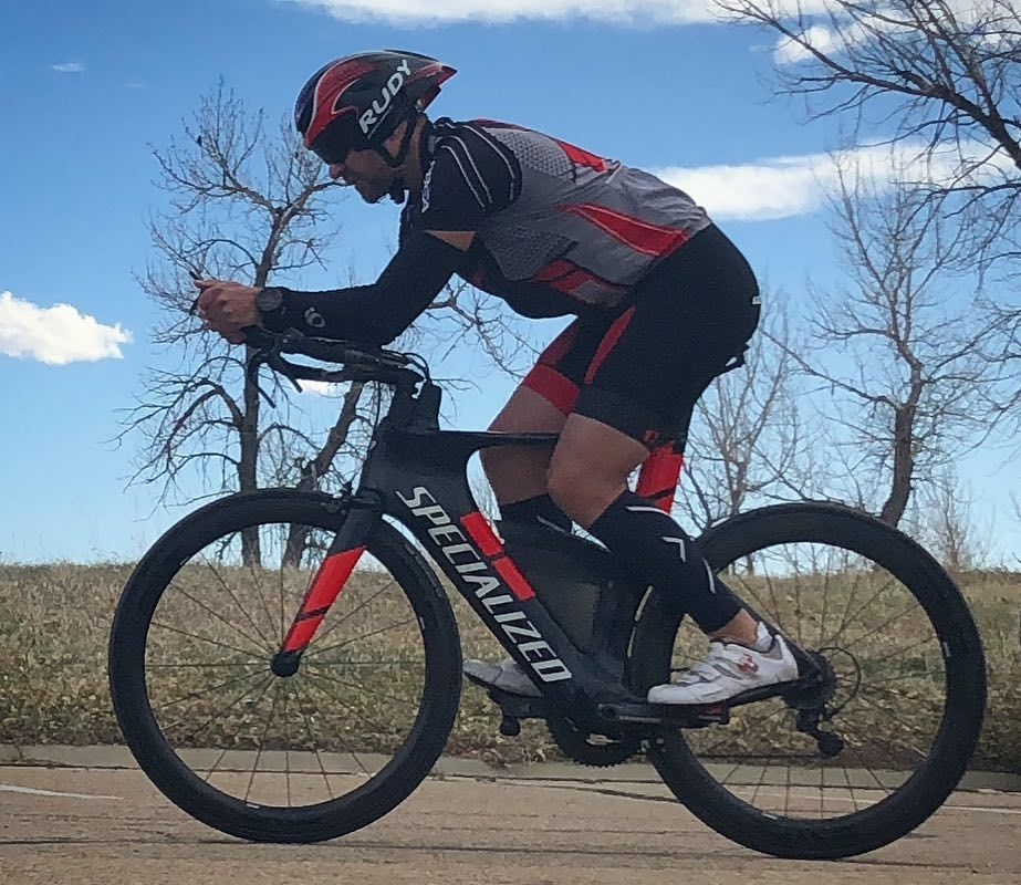 Zach during one of his time trial races to prepare for IM Boulder
